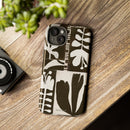 Floral Block Print Tough Phone Case — Black & White Botanical Protective Cover