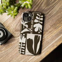 Floral Block Print Tough Phone Case — Black & White Botanical Protective Cover