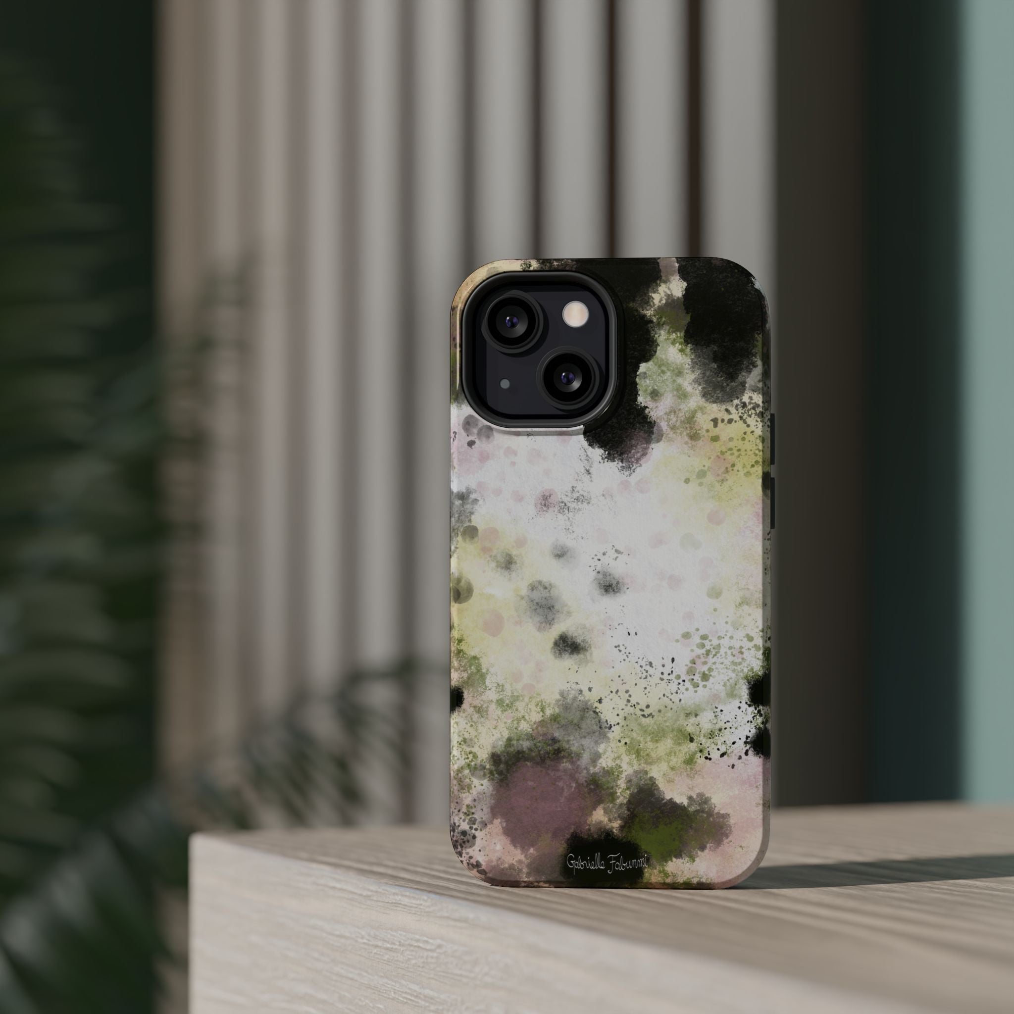 Watercolor Moss Phone Case — Impact‑Resistant Magnetic iPhone Cover
