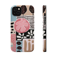 Abstract Floral Magnetic Phone Case — Impact-Resistant Protective Cover with Pink & Teal Collage Design