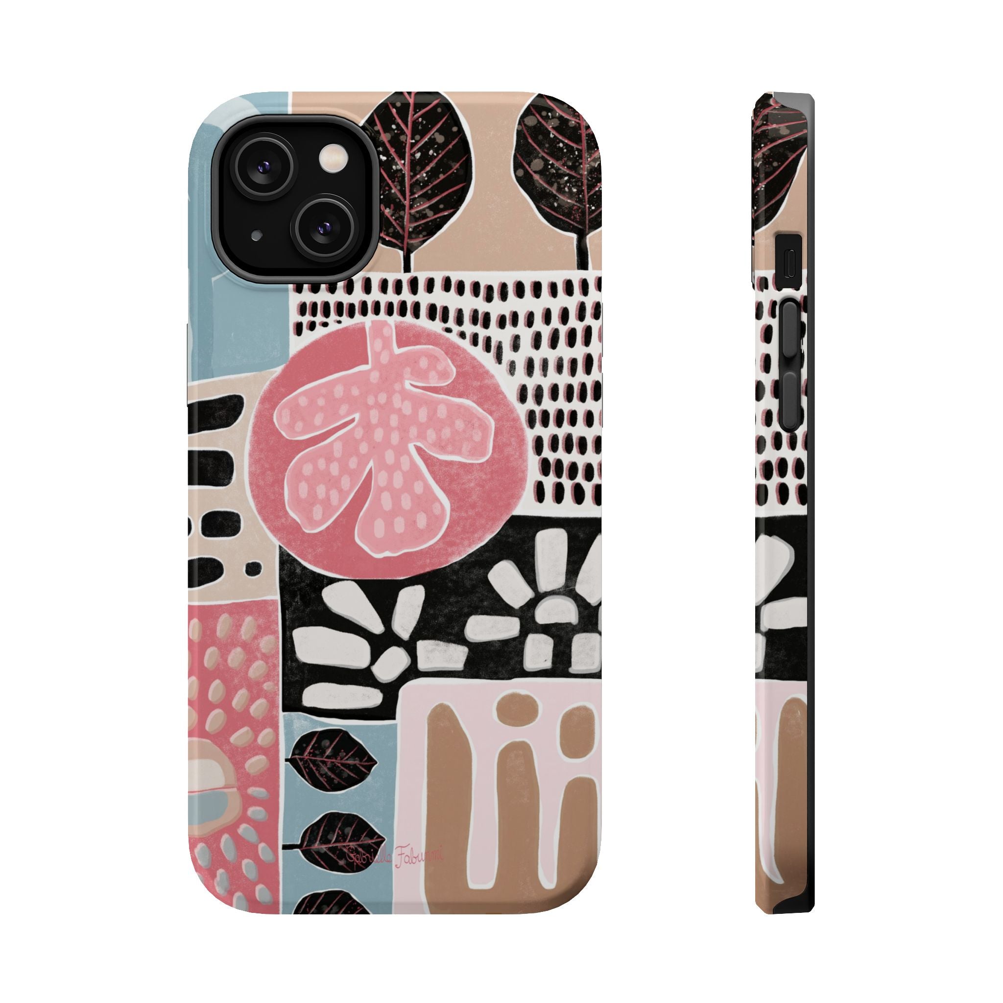 Abstract Floral Magnetic Phone Case — Impact-Resistant Protective Cover with Pink & Teal Collage Design