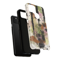Watercolor Ink Splash Tough Phone Case — Abstract Olive, Blush & Charcoal Protective Cover
