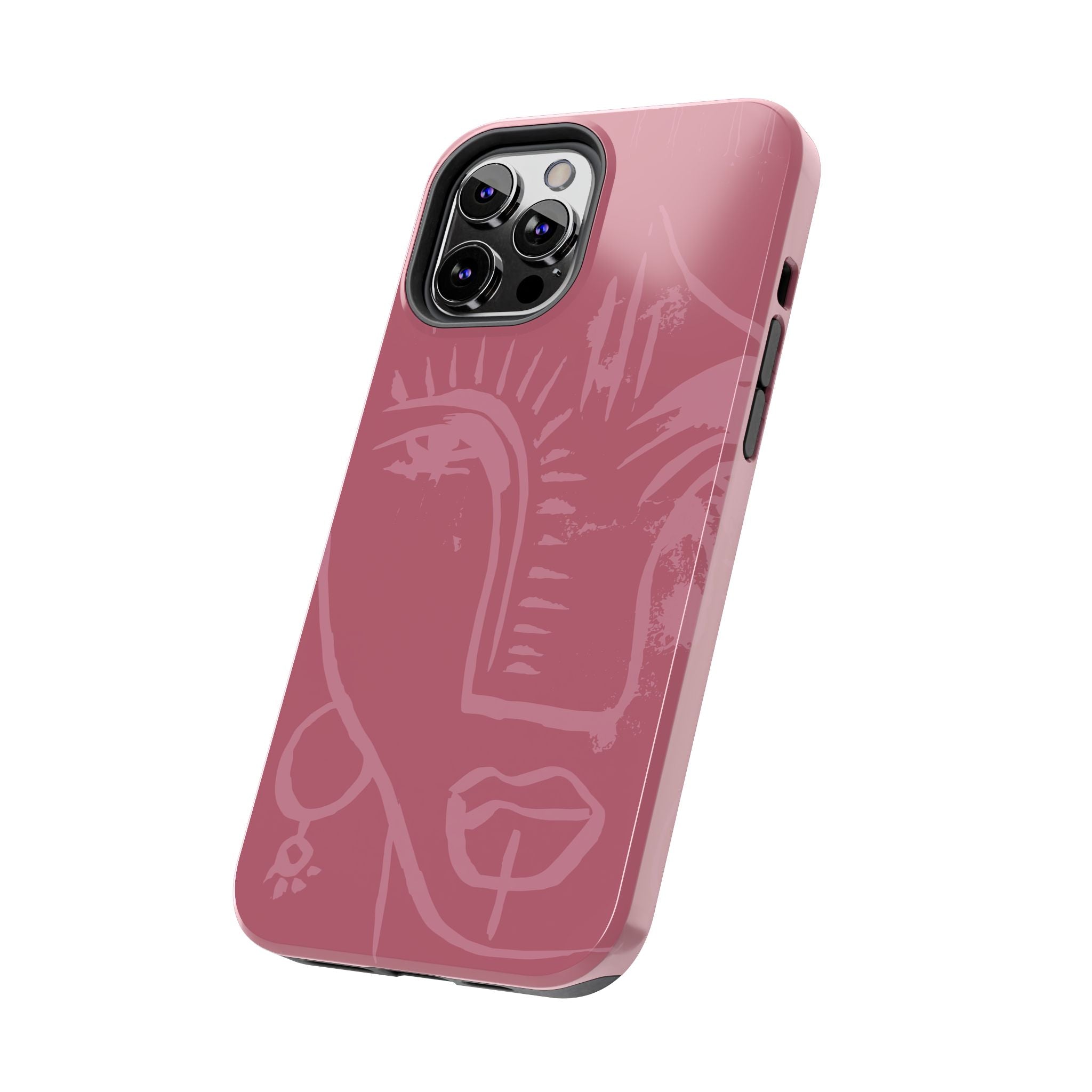 Abstract Line Face Tough Phone Case | Blush Pink Minimalist Art