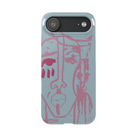 Abstract Line Face Slim Phone Case | Minimalist Portrait, Dusty Blue & Rose