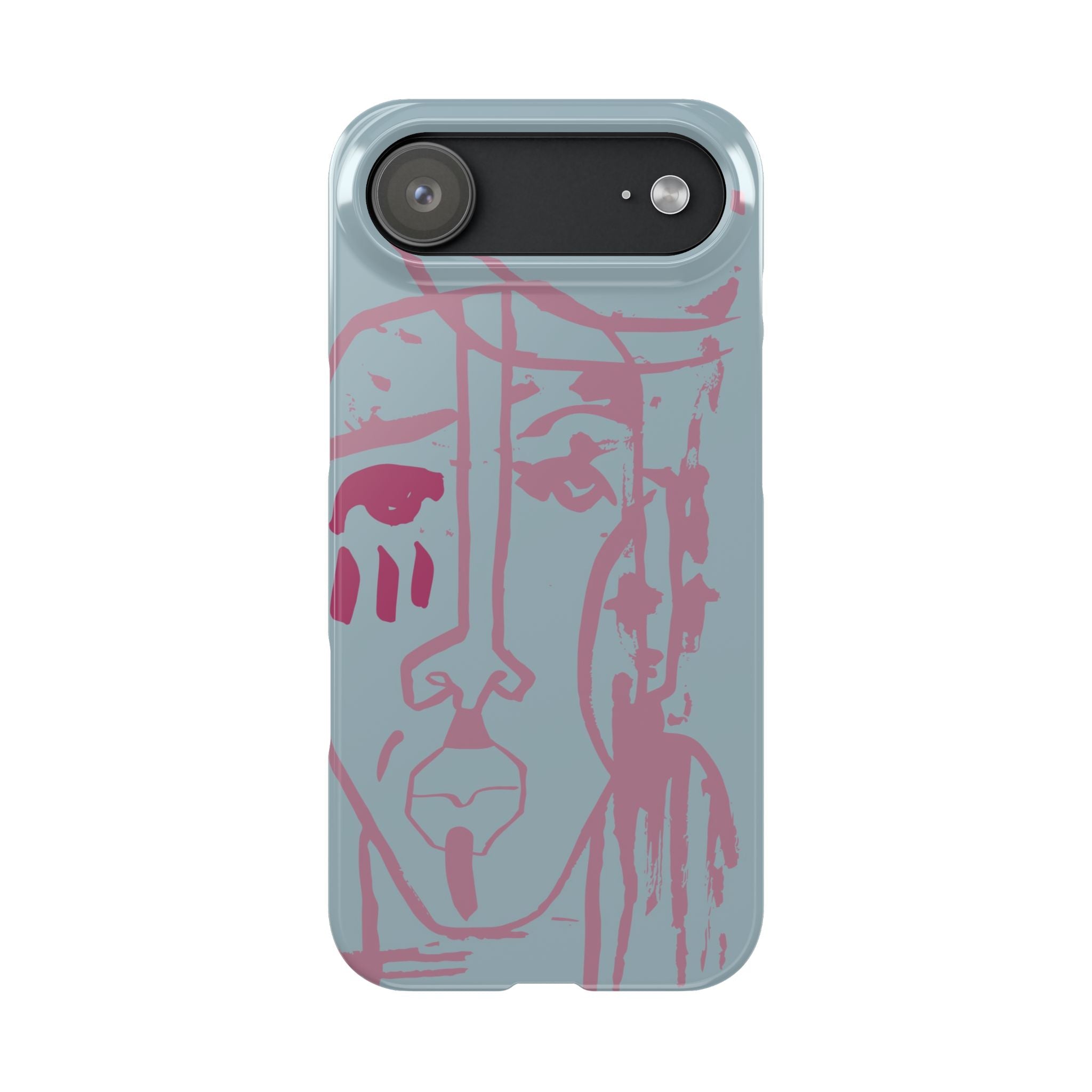 Abstract Line Face Slim Phone Case | Minimalist Portrait, Dusty Blue & Rose
