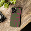 Abstract Face Line Art Slim Phone Case | Olive Green with Magenta Sketch