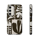Floral Block Print Tough Phone Case — Black & White Botanical Protective Cover