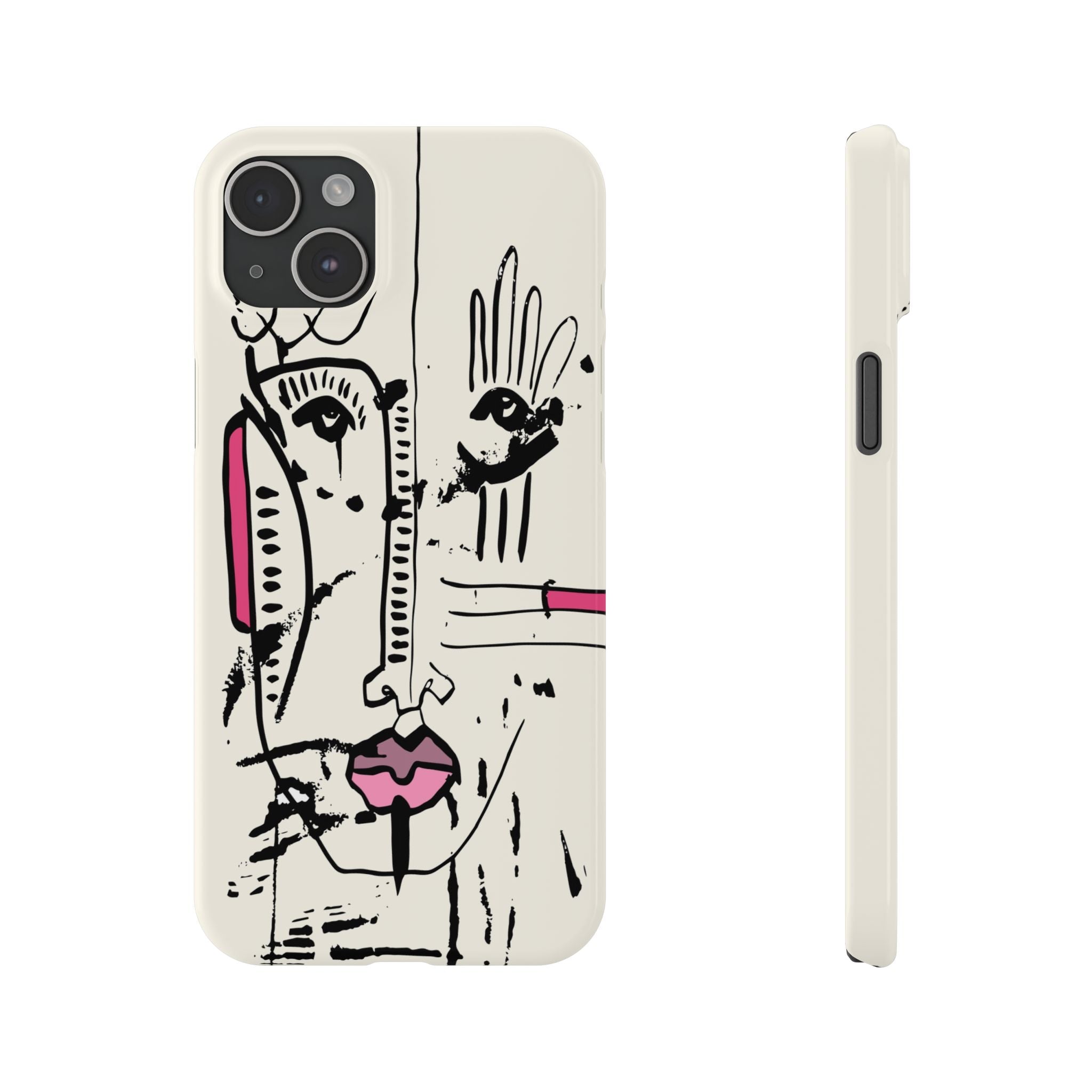 Abstract Face Line Art Slim Phone Case | Minimal Pink Accent