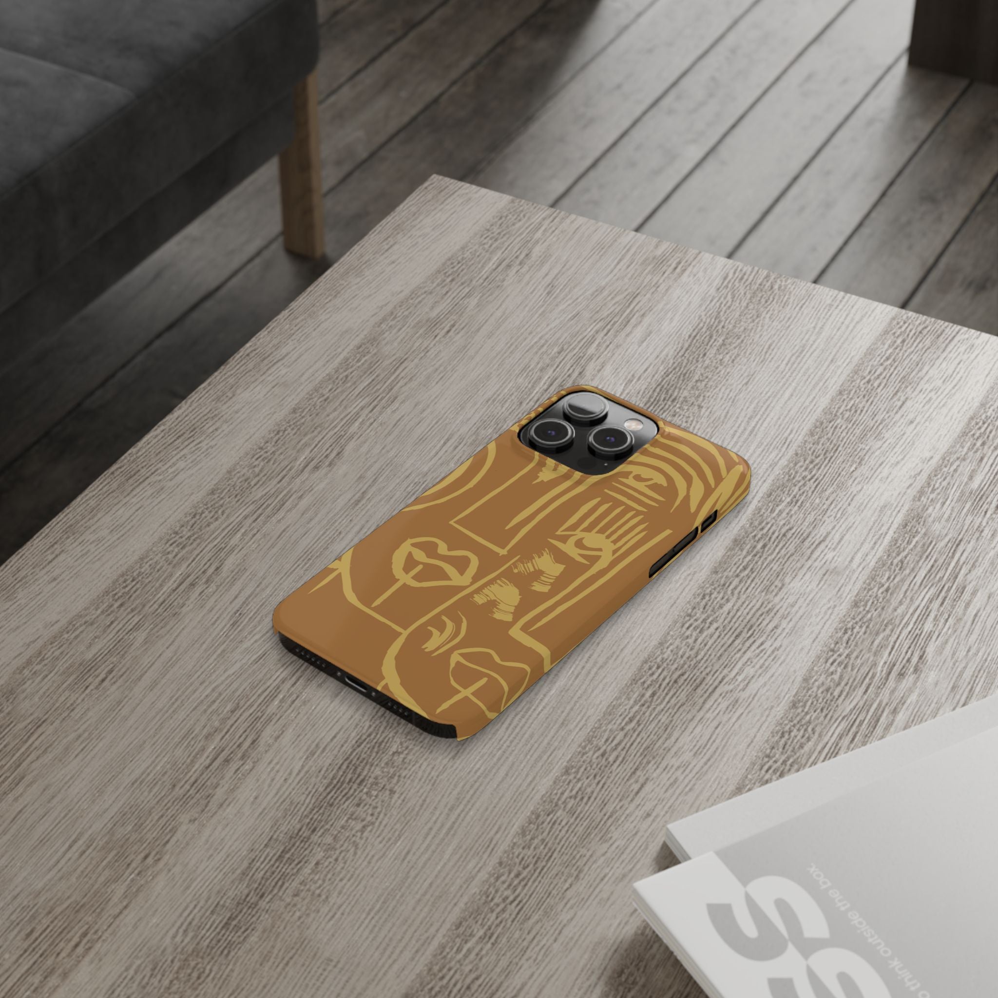 Abstract Face Line Art Slim Phone Case | Minimalist Brown Sketch