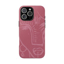 Abstract Line Face Tough Phone Case | Blush Pink Minimalist Art