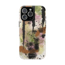 Watercolor Ink Splash Tough Phone Case — Abstract Olive, Blush & Charcoal Protective Cover