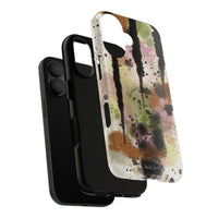 Watercolor Ink Splash Tough Phone Case — Abstract Olive, Blush & Charcoal Protective Cover
