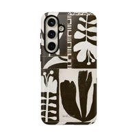 Floral Block Print Tough Phone Case — Black & White Botanical Protective Cover