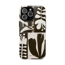 Floral Block Print Tough Phone Case — Black & White Botanical Protective Cover