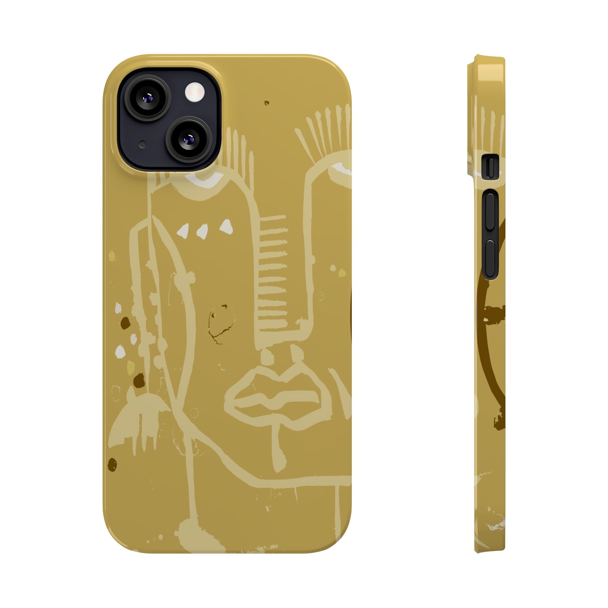 Abstract Line Face Slim Phone Case | Minimalist Art, Mustard Yellow