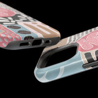 Abstract Floral Magnetic Phone Case — Impact-Resistant Protective Cover with Pink & Teal Collage Design