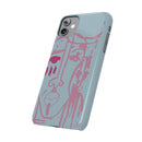 Abstract Line Face Slim Phone Case | Minimalist Portrait, Dusty Blue & Rose