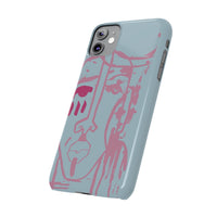 Abstract Line Face Slim Phone Case | Minimalist Portrait, Dusty Blue & Rose