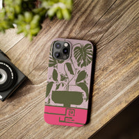 Slim Phone Case — Retro Monstera Plant Pink Green Botanical Design