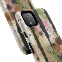 Watercolor Ink Splash Tough Phone Case — Abstract Olive, Blush & Charcoal Protective Cover