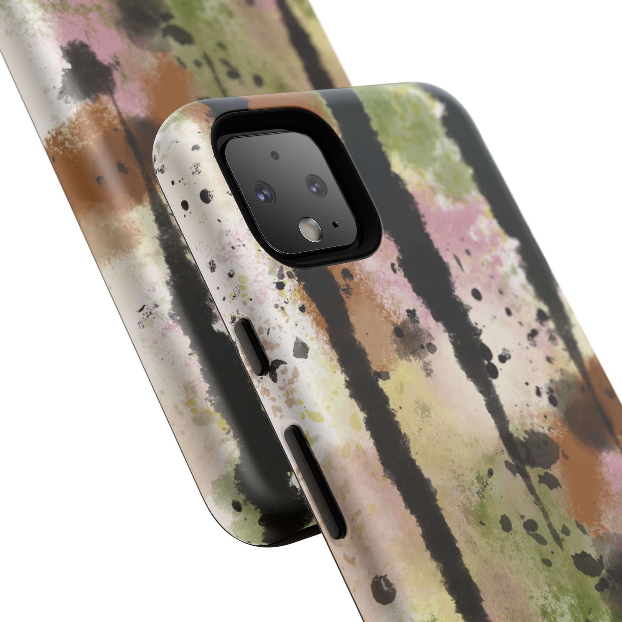 Watercolor Ink Splash Tough Phone Case — Abstract Olive, Blush & Charcoal Protective Cover