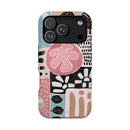 Abstract Floral Magnetic Phone Case — Impact-Resistant Protective Cover with Pink & Teal Collage Design