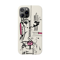 Abstract Face Line Art Slim Phone Case | Minimal Pink Accent