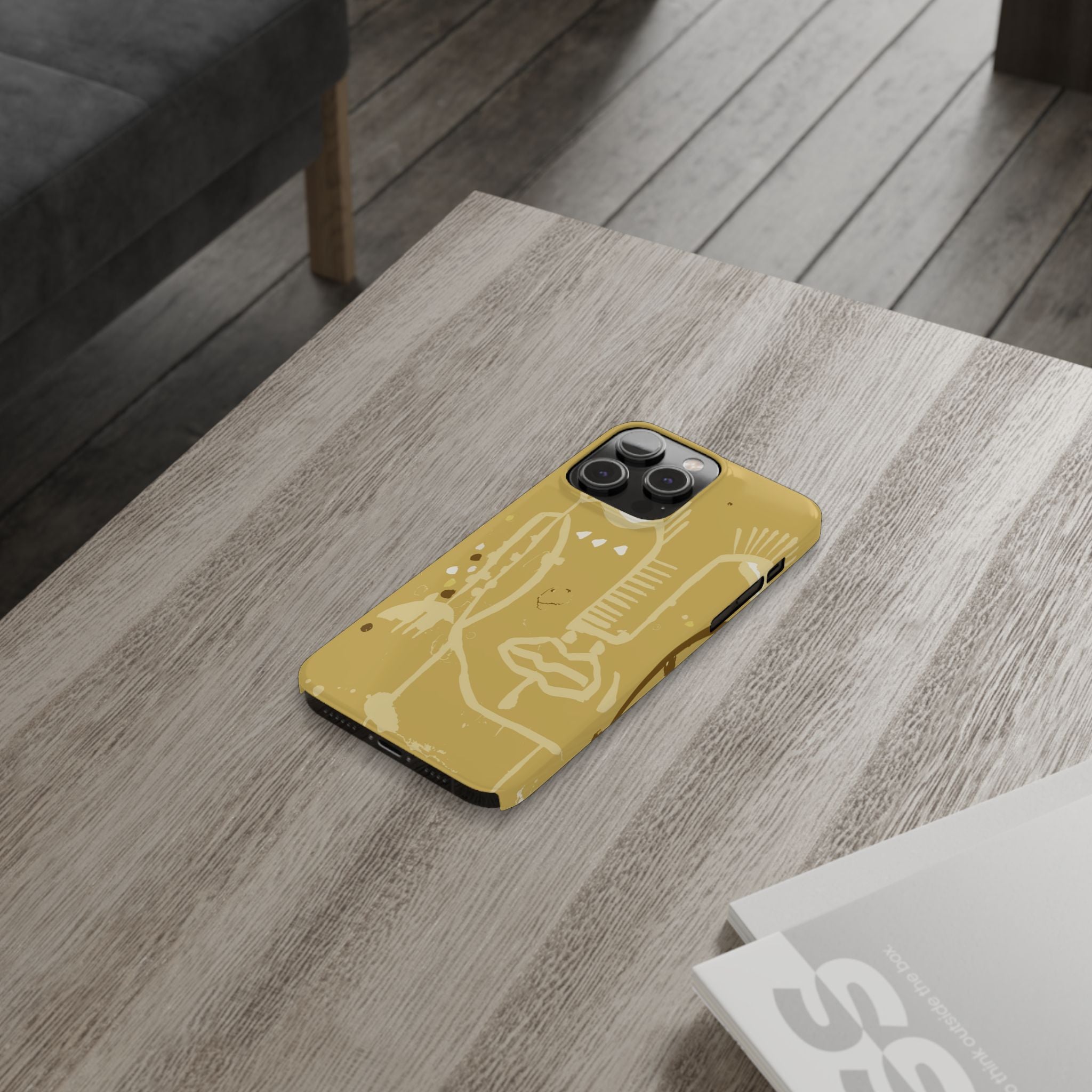 Abstract Line Face Slim Phone Case | Minimalist Art, Mustard Yellow