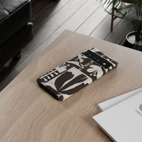 Floral Block Print Tough Phone Case — Black & White Botanical Protective Cover