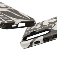 Floral Block Print Tough Phone Case — Black & White Botanical Protective Cover