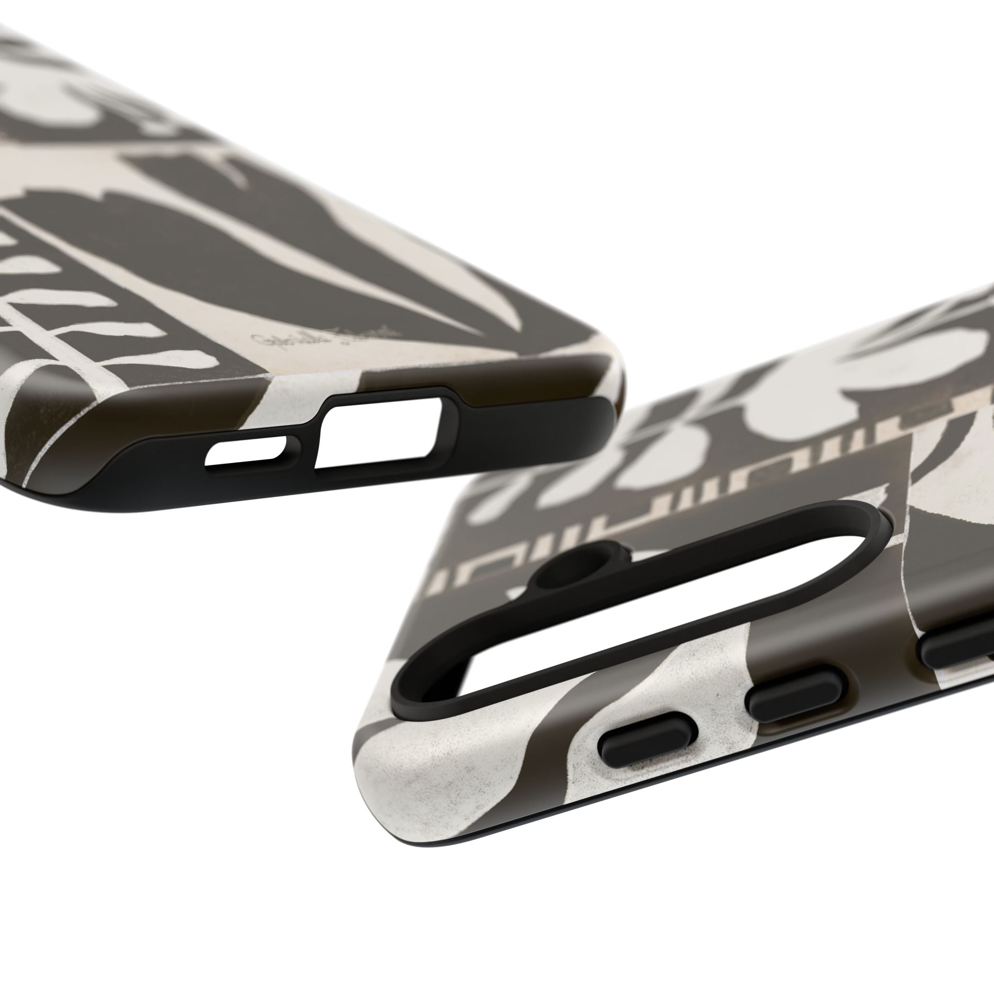 Floral Block Print Tough Phone Case — Black & White Botanical Protective Cover