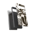 Floral Block Print Tough Phone Case — Black & White Botanical Protective Cover
