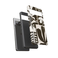 Floral Block Print Tough Phone Case — Black & White Botanical Protective Cover