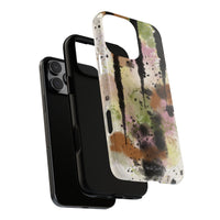 Watercolor Ink Splash Tough Phone Case — Abstract Olive, Blush & Charcoal Protective Cover
