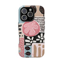 Abstract Floral Magnetic Phone Case — Impact-Resistant Protective Cover with Pink & Teal Collage Design