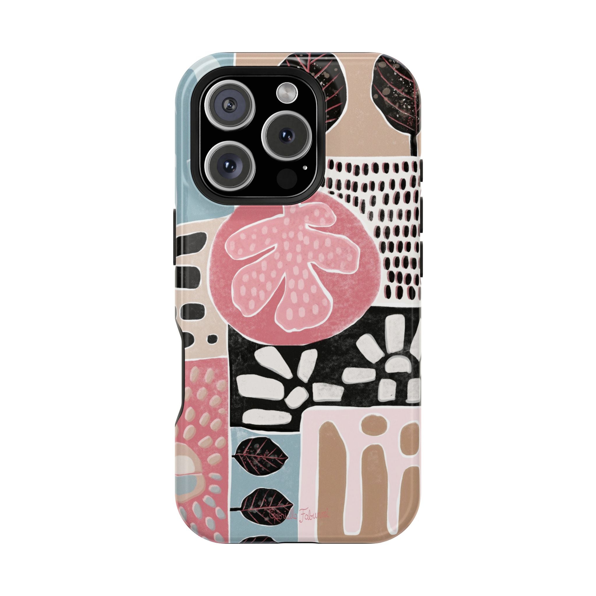 Abstract Floral Magnetic Phone Case — Impact-Resistant Protective Cover with Pink & Teal Collage Design
