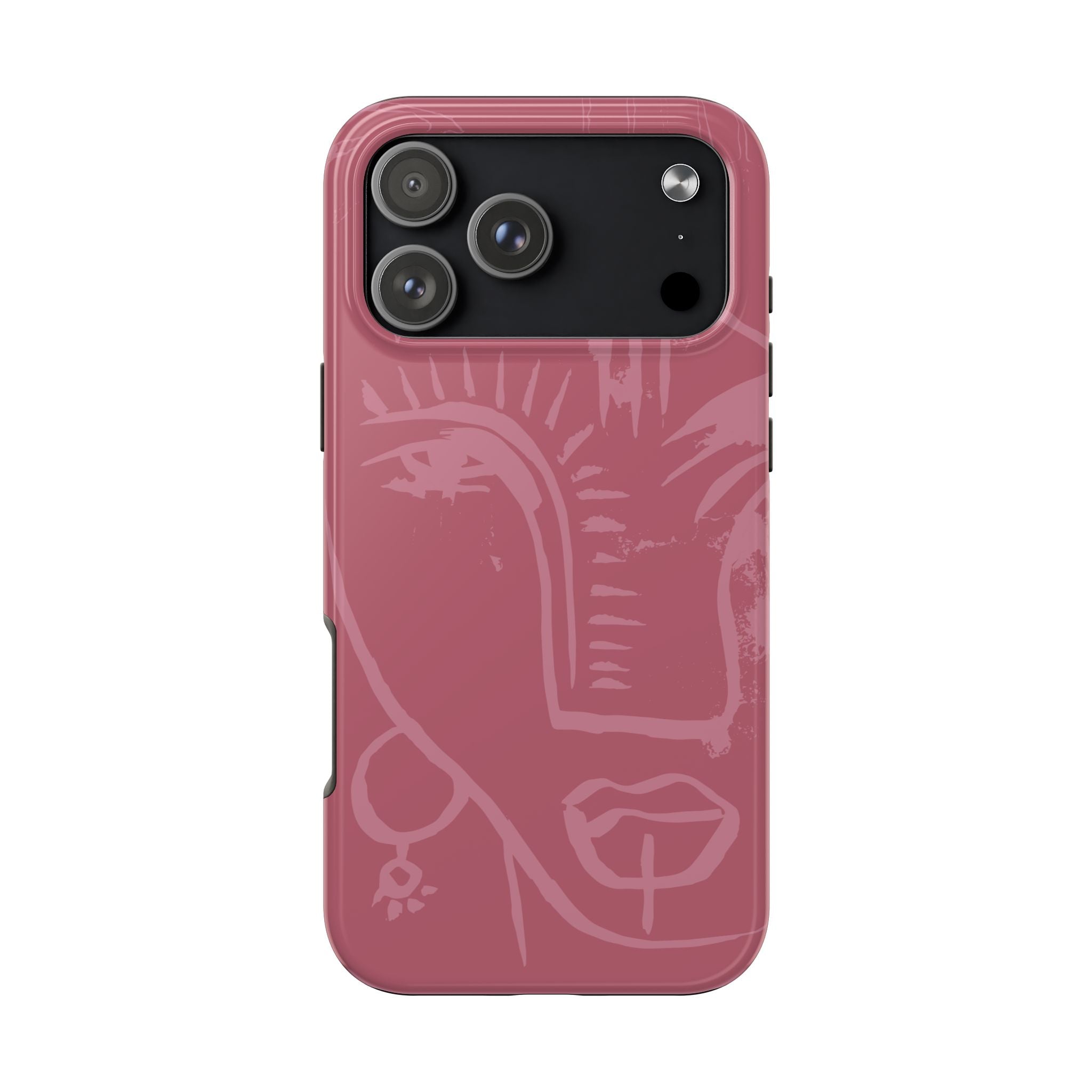 Abstract Line Face Tough Phone Case | Blush Pink Minimalist Art