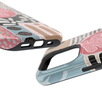 Abstract Floral Magnetic Phone Case — Impact-Resistant Protective Cover with Pink & Teal Collage Design