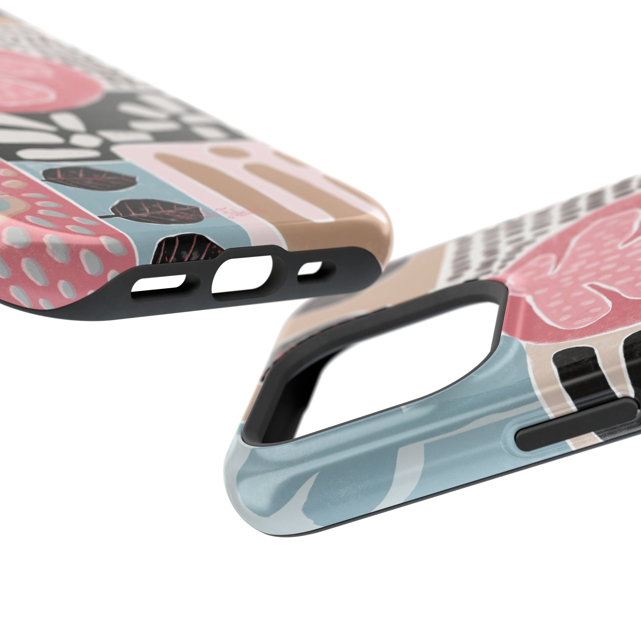 Abstract Floral Magnetic Phone Case — Impact-Resistant Protective Cover with Pink & Teal Collage Design