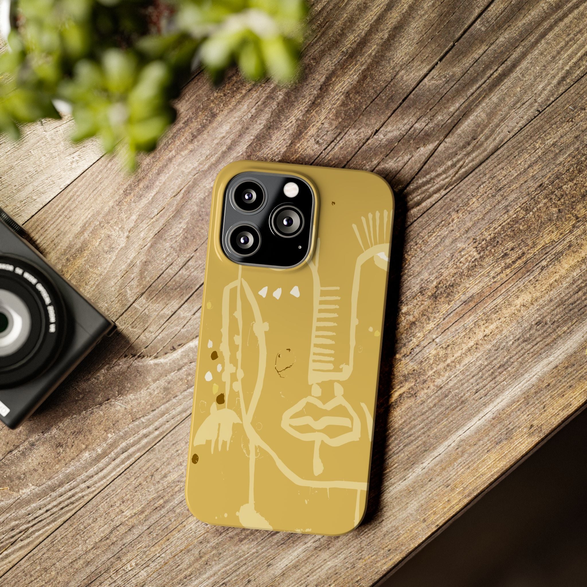 Abstract Line Face Slim Phone Case | Minimalist Art, Mustard Yellow