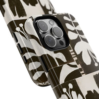Floral Block Print Tough Phone Case — Black & White Botanical Protective Cover