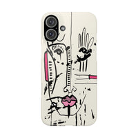 Abstract Face Line Art Slim Phone Case | Minimal Pink Accent