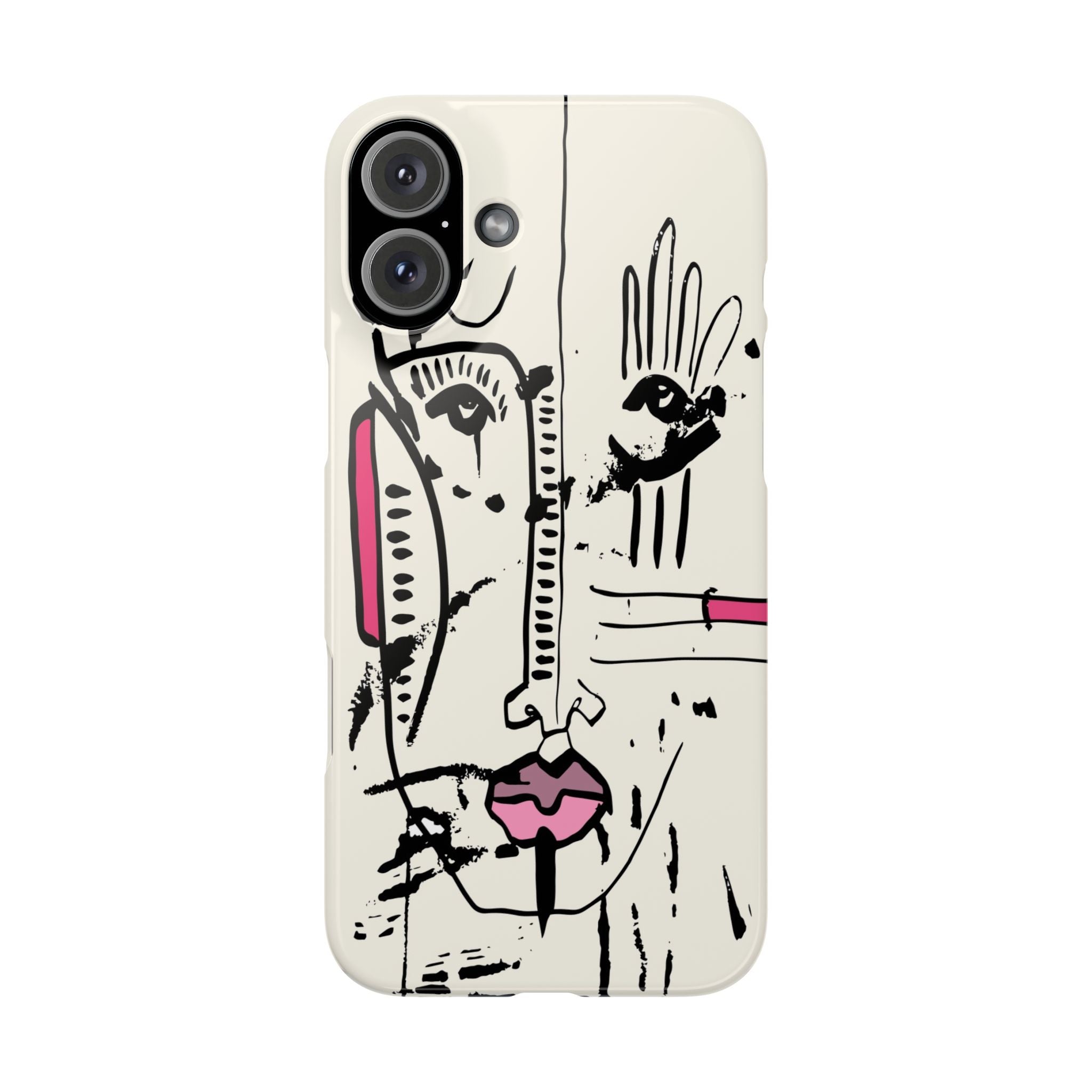 Abstract Face Line Art Slim Phone Case | Minimal Pink Accent