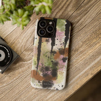Watercolor Ink Splash Tough Phone Case — Abstract Olive, Blush & Charcoal Protective Cover