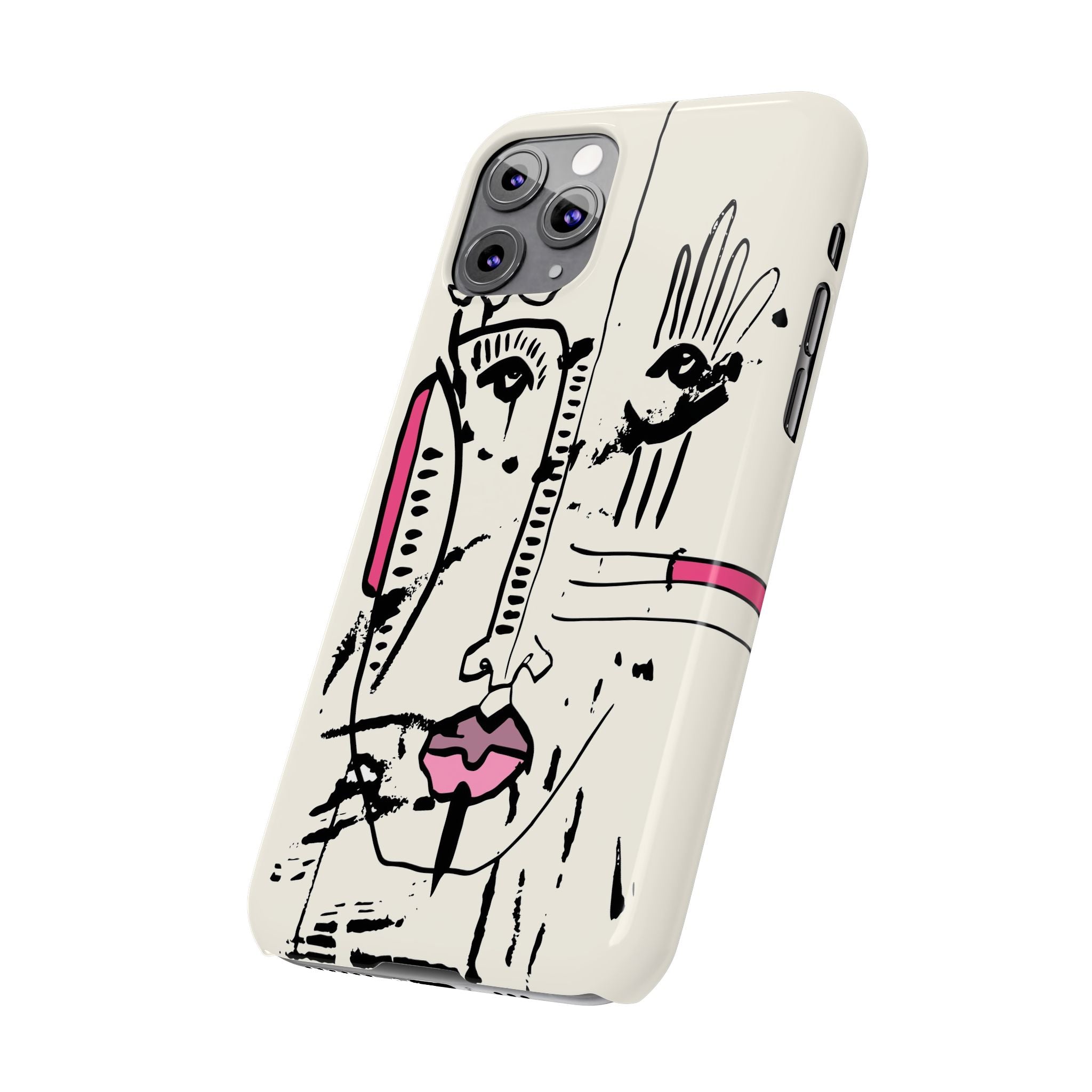 Abstract Face Line Art Slim Phone Case | Minimal Pink Accent