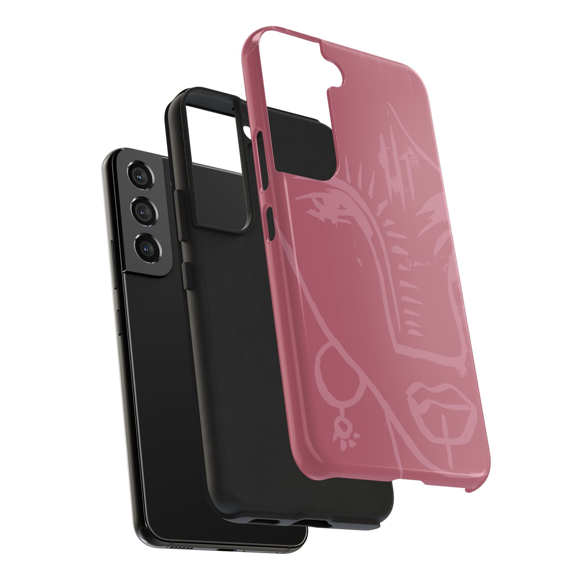Abstract Line Face Tough Phone Case | Blush Pink Minimalist Art