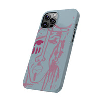 Abstract Line Face Slim Phone Case | Minimalist Portrait, Dusty Blue & Rose