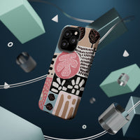 Abstract Floral Magnetic Phone Case — Impact-Resistant Protective Cover with Pink & Teal Collage Design
