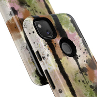 Watercolor Ink Splash Tough Phone Case — Abstract Olive, Blush & Charcoal Protective Cover
