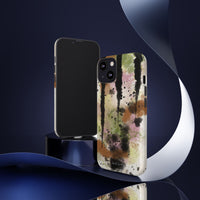 Watercolor Ink Splash Tough Phone Case — Abstract Olive, Blush & Charcoal Protective Cover